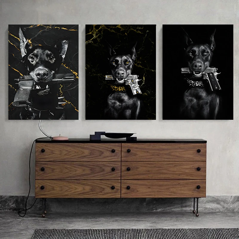 Luxury Lifestyle Photography - Moda preto doberman cão leão com
